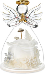 Preserved Flowers Rose in Glass Angel Figurines,Birthday Gifts for Women,Christmas Rose Gift for Her Women Mom,Valentines Gifts,Stocking Stuffers, White Flowers Gift for Grandma Wife Girlfriend