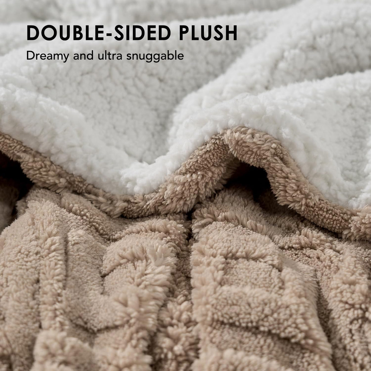 Jacquard Reversible Sherpa Throw Blanket, 50" X 60", Khaki Tan