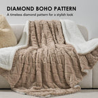 Jacquard Reversible Sherpa Throw Blanket, 50" X 60", Khaki Tan