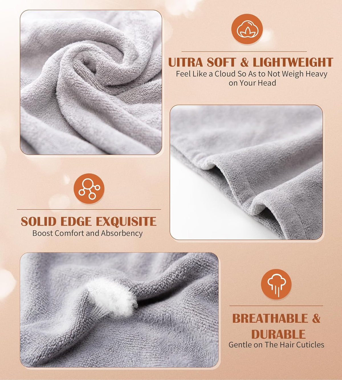 Microfiber Hair Towel Wrap, 3 Pack Fast Drying Hair Turban