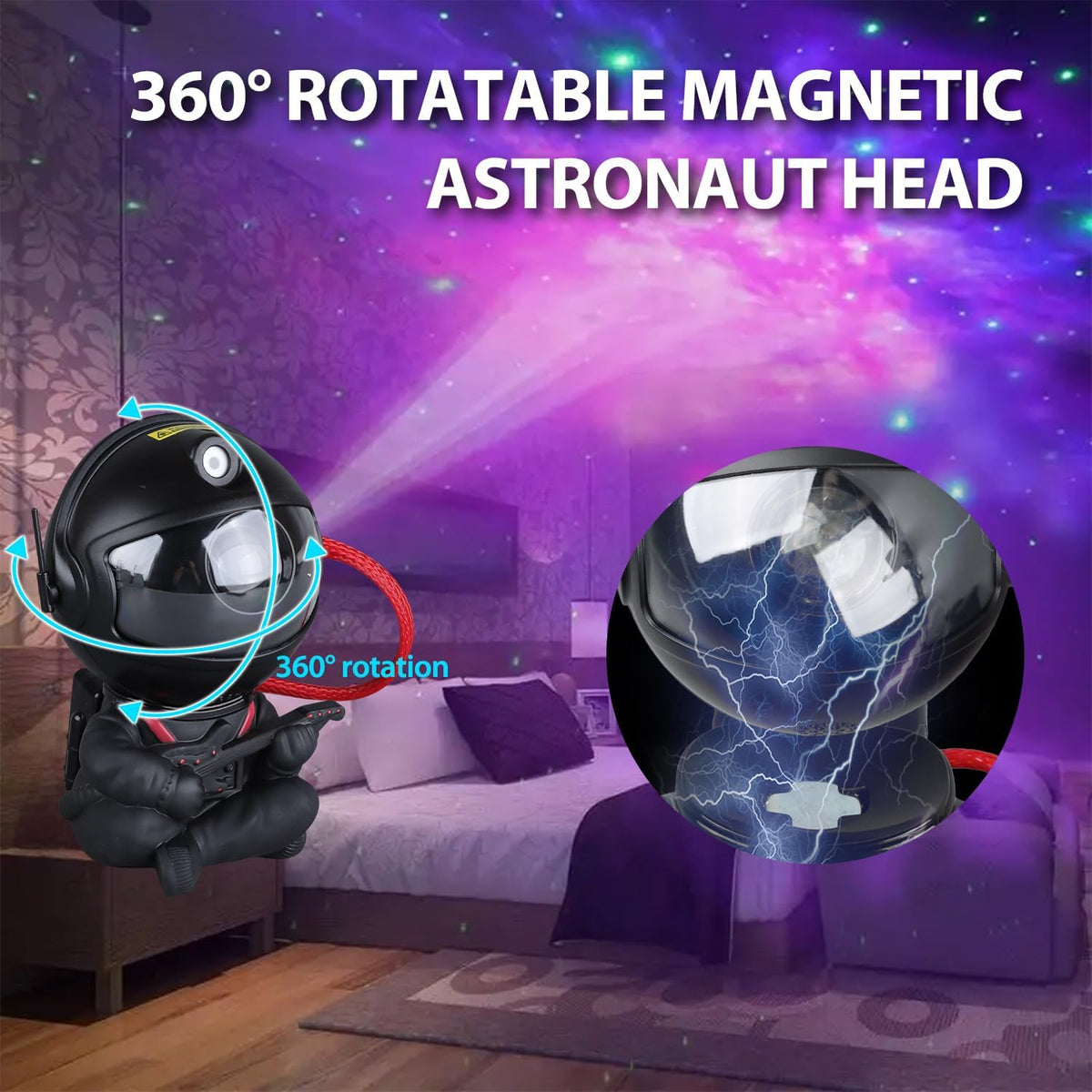 Astronaut Galaxy Star Projector for Kids, Black Guitar