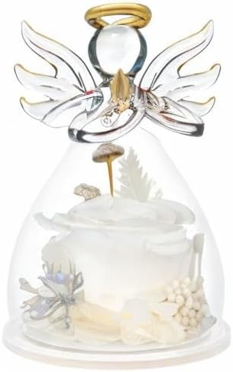 Preserved Flowers Rose in Glass Angel Figurines,Birthday Gifts for Women,Christmas Rose Gift for Her Women Mom,Valentines Gifts,Stocking Stuffers, White Flowers Gift for Grandma Wife Girlfriend