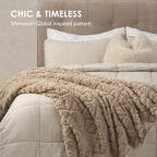 Jacquard Reversible Sherpa Throw Blanket, 50" X 60", Khaki Tan